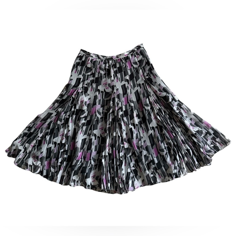 Jones New York 100% silk geometric skirt women size 6P Petite A-Line Midi Lined